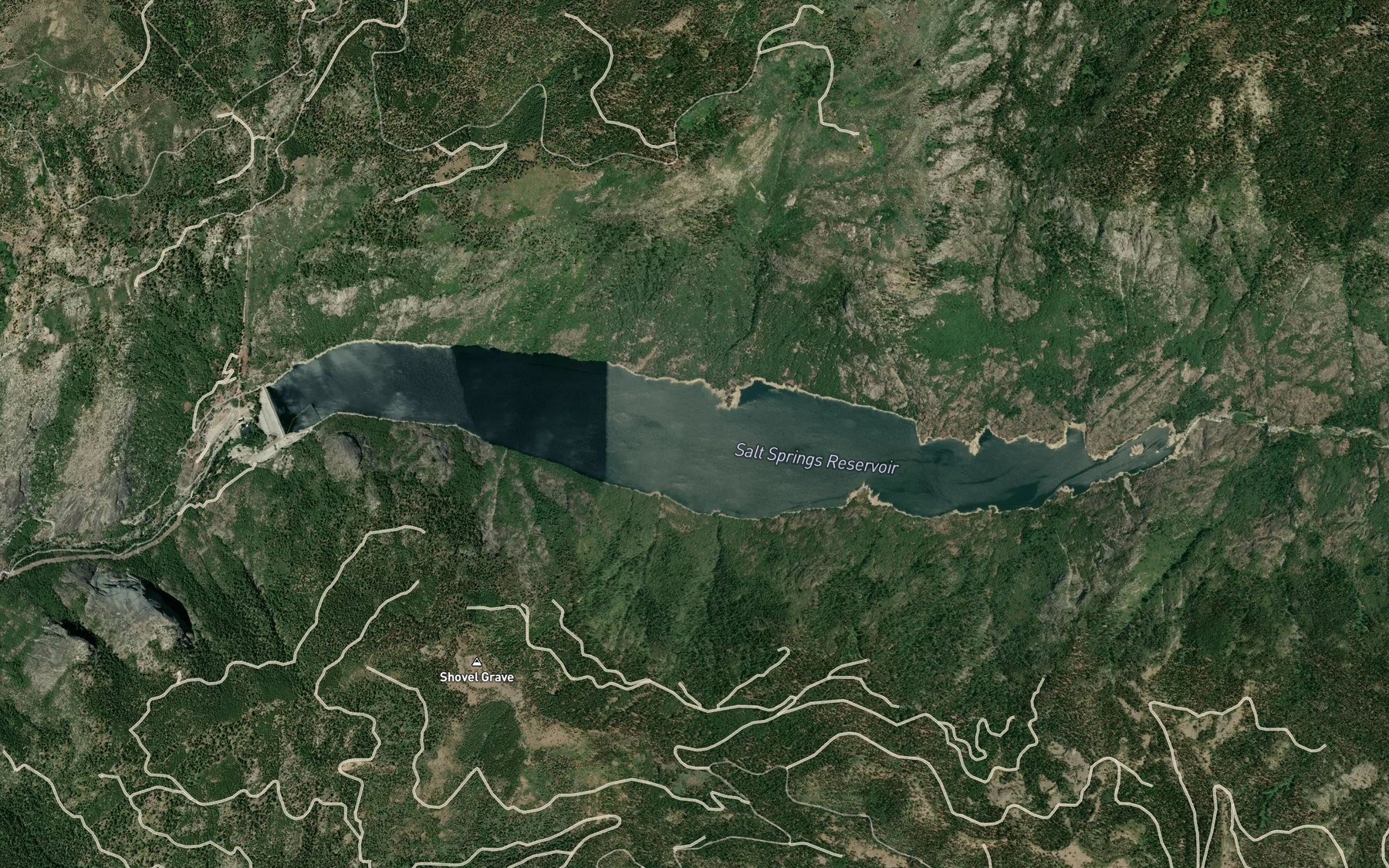 Satellite map of the Salt Springs Reservoir