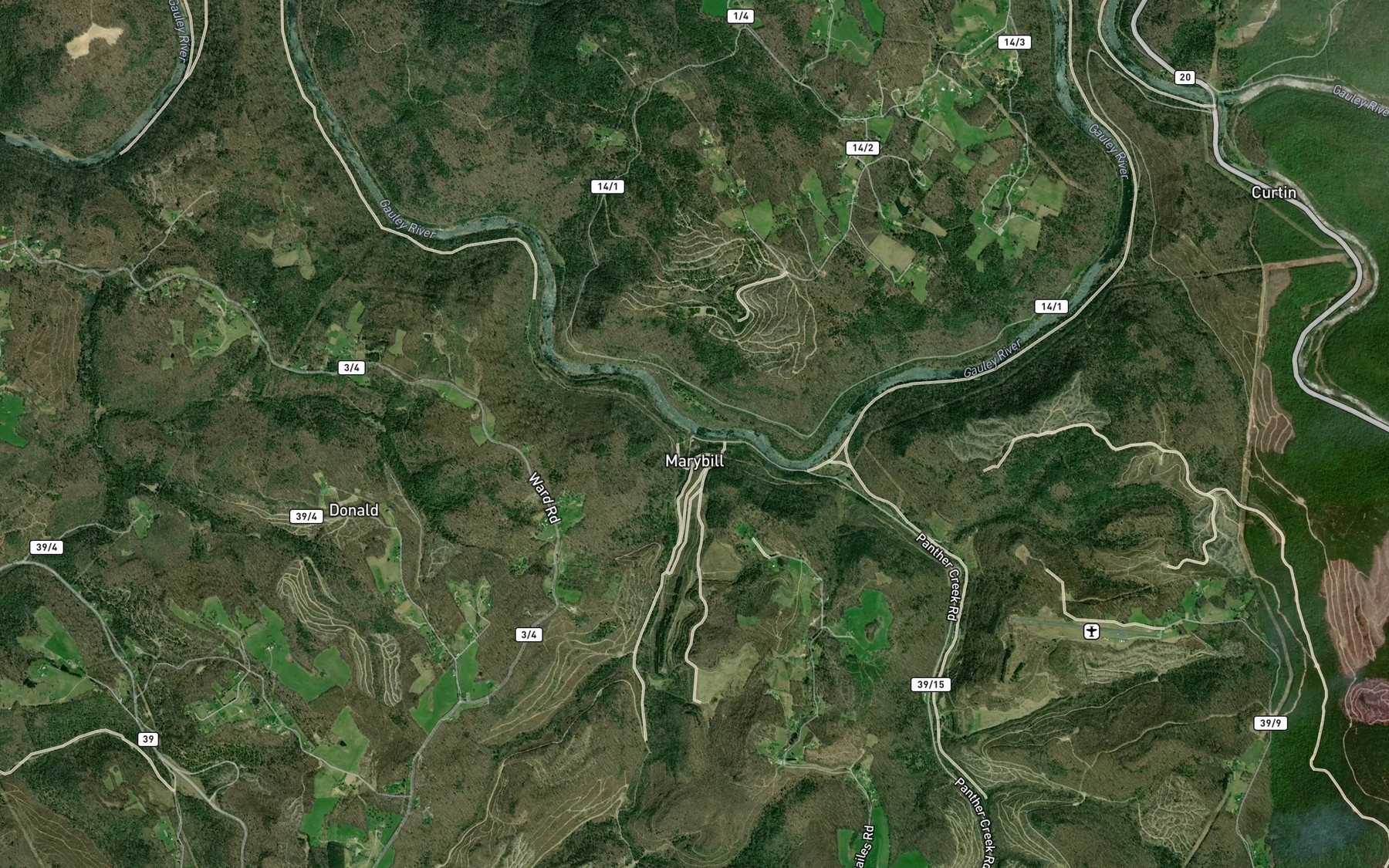 Satellite map of the Little Laurel Creek