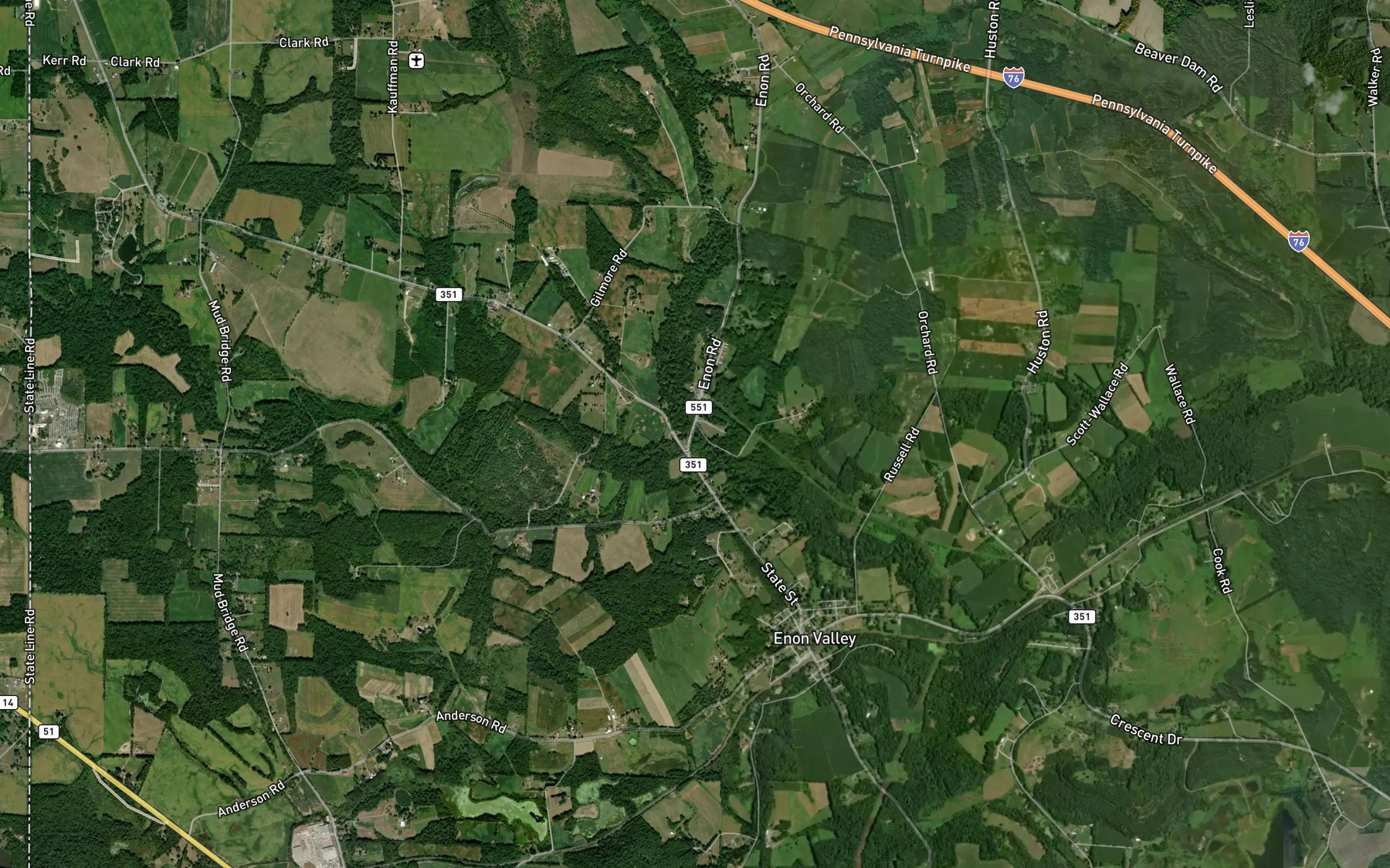 Satellite map of the Honey Creek