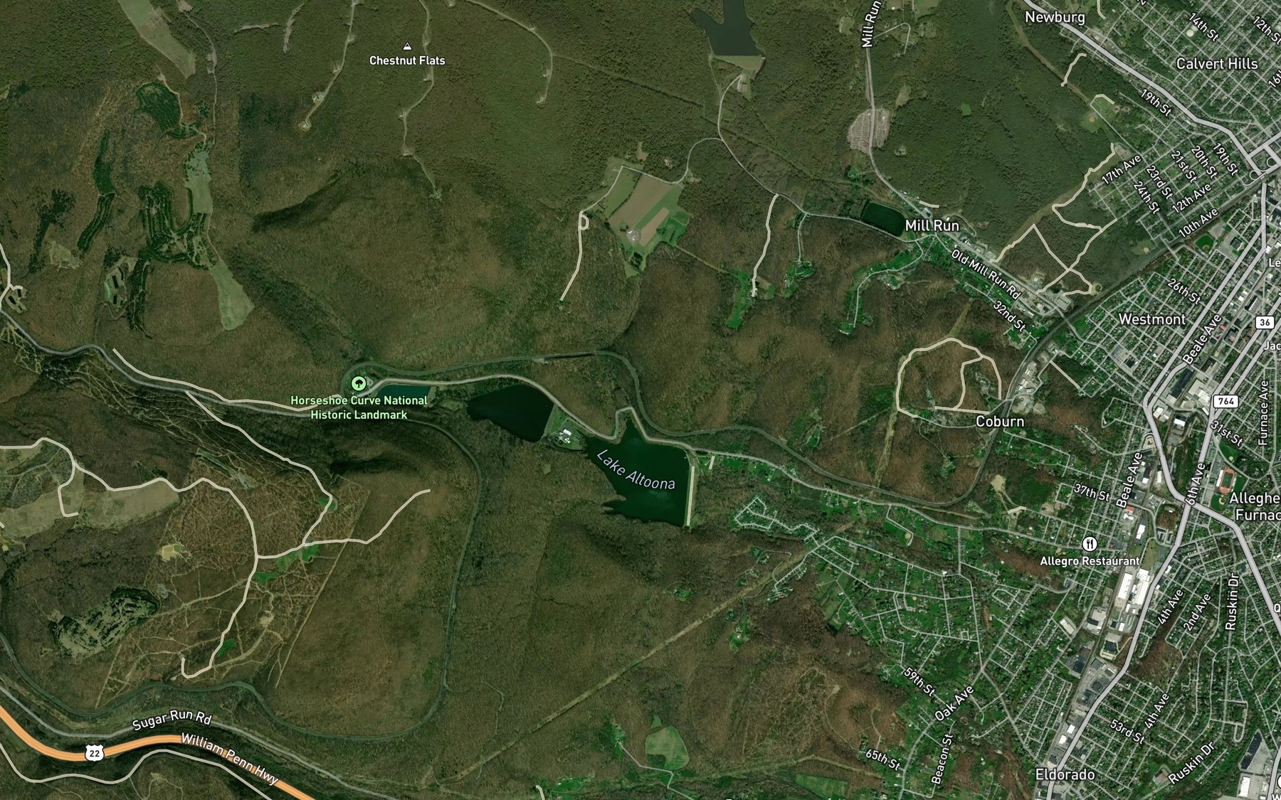 Satellite map of the Scotch Gap Run