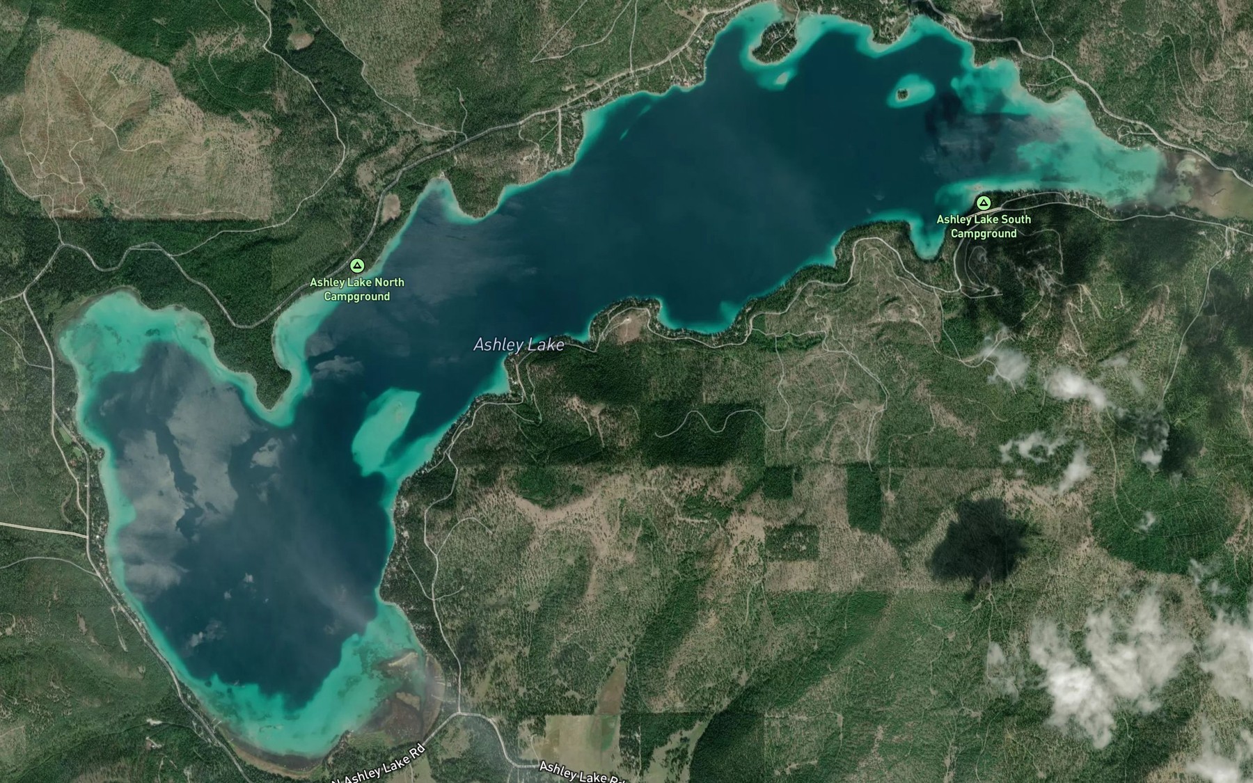 Satellite map of the Ashley Lake