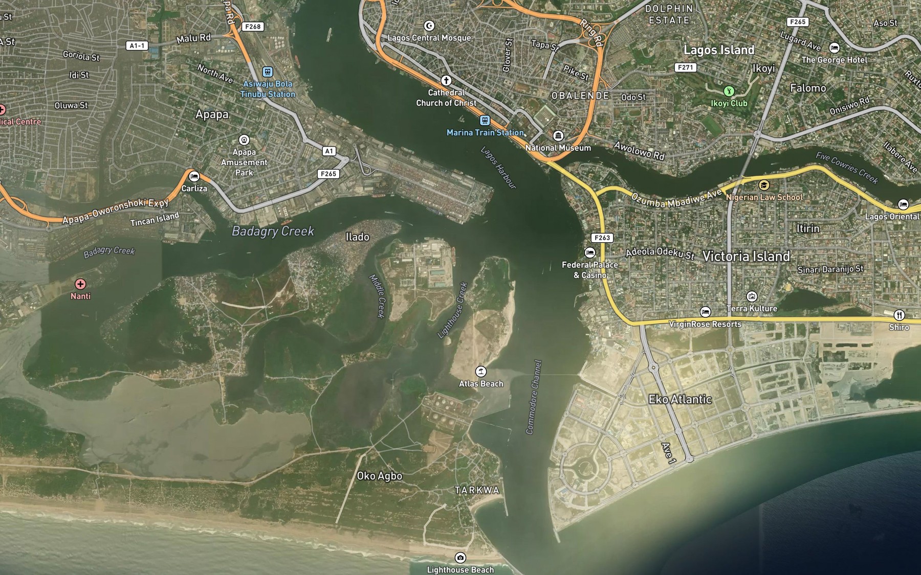Satellite map of the Lighthouse Creek
