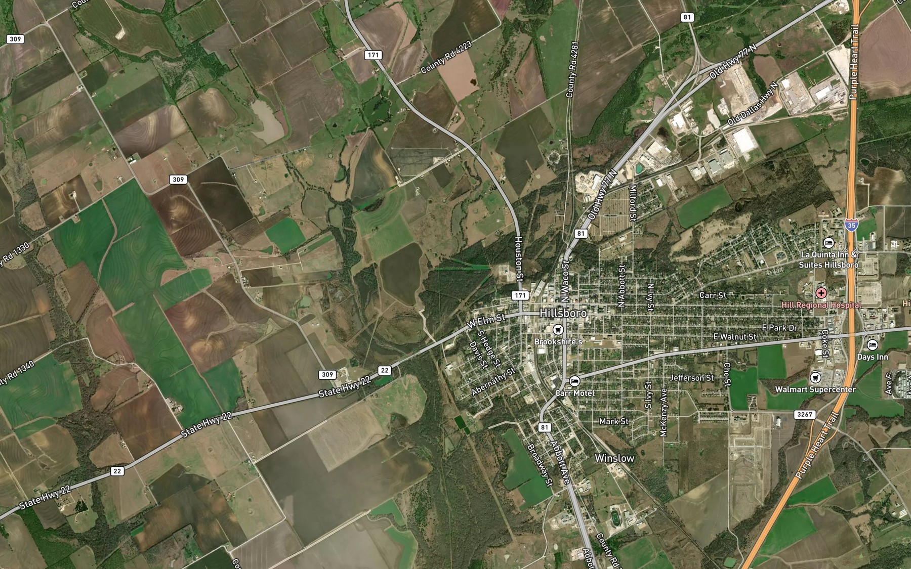 Satellite map of the Pecan Creek
