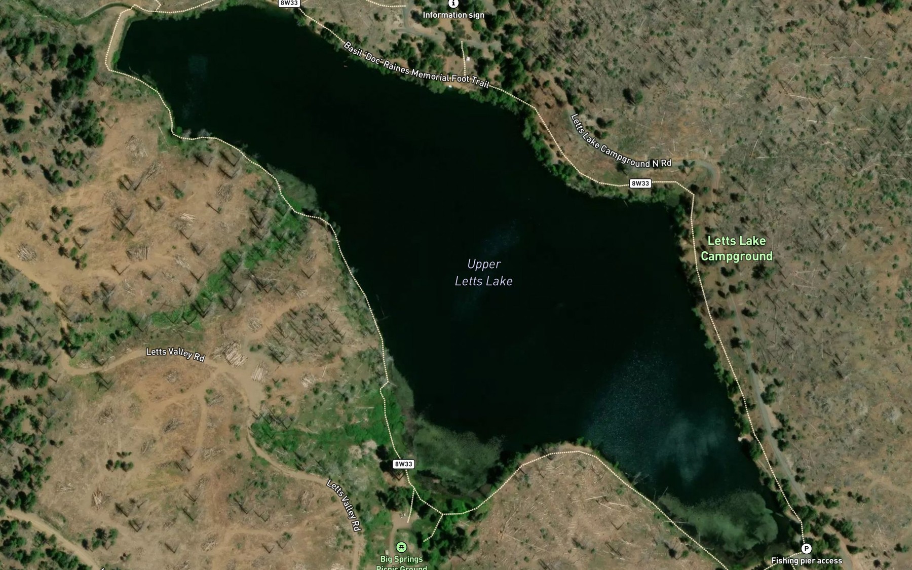 Satellite map of the Upper Letts Lake