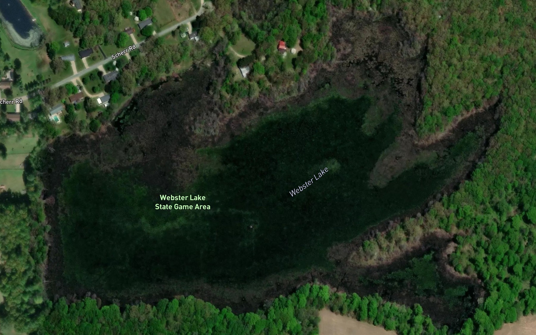 Satellite map of the Webster Lake