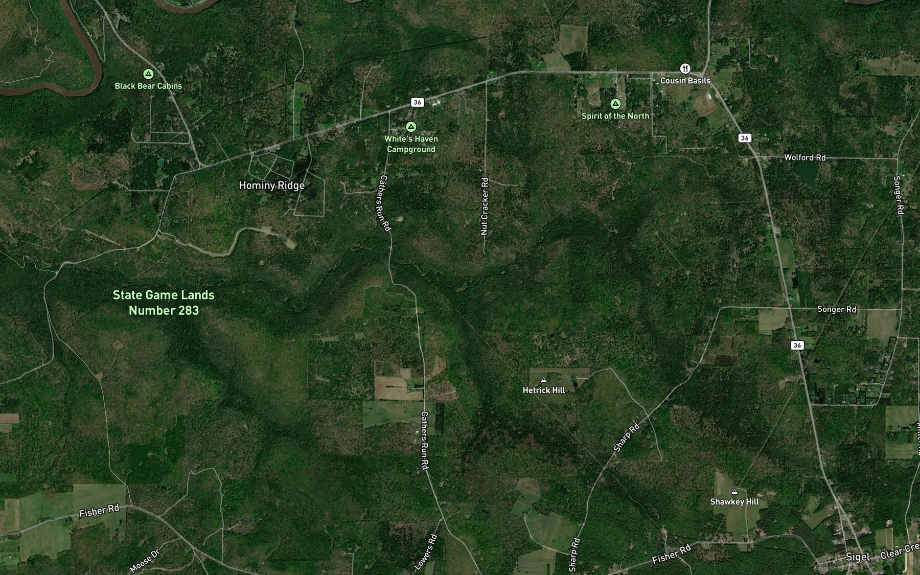 Satellite map of the Seaton Run