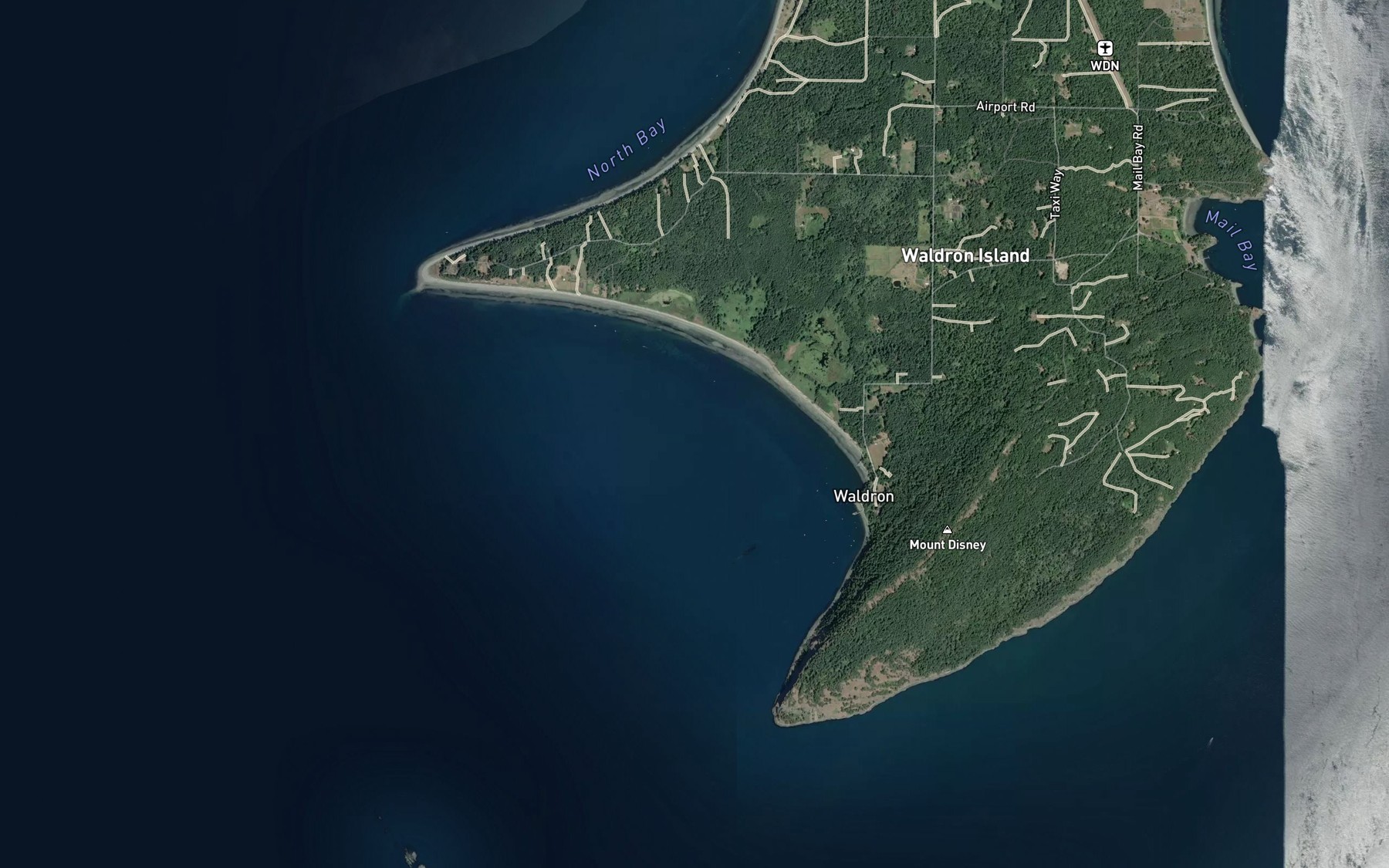 Satellite map of the Cowlitz Bay