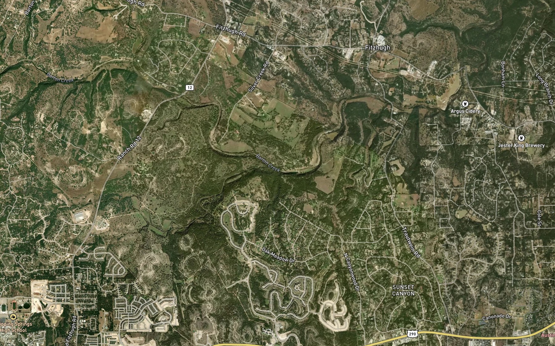 Satellite map of the Little Barton Creek