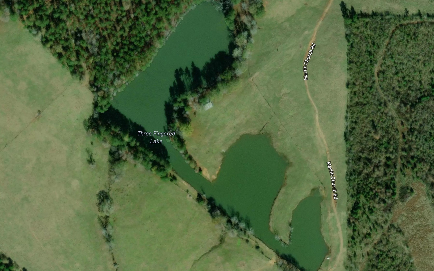 Satellite map of the Three Fingered Lake