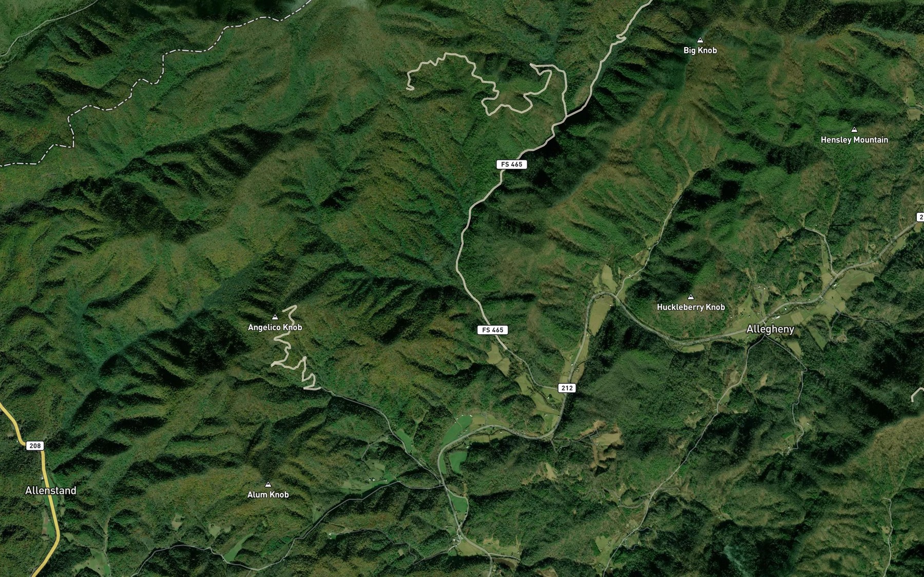 Satellite map of the West Prong Hickey Fork