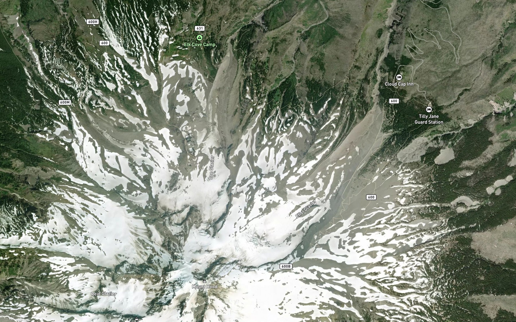 Satellite map of the Recession Lakes