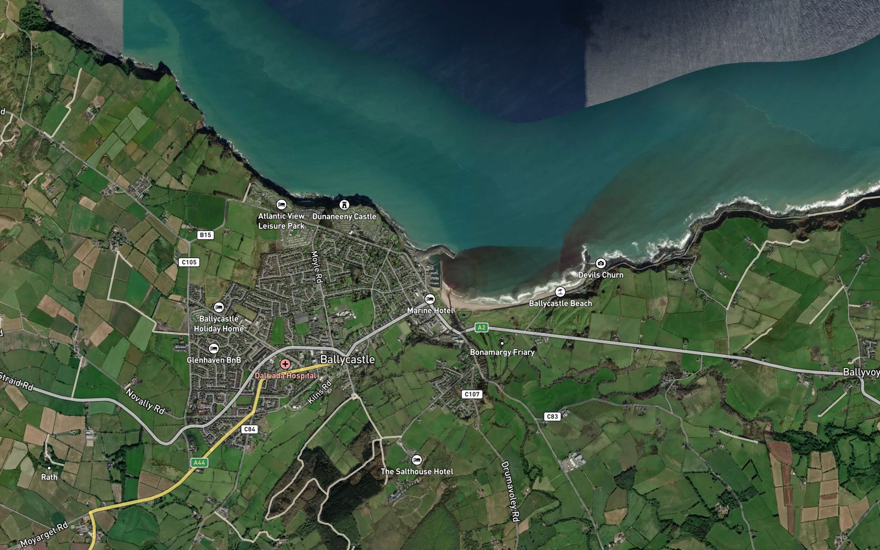 Satellite map of the Ballycastle Bay