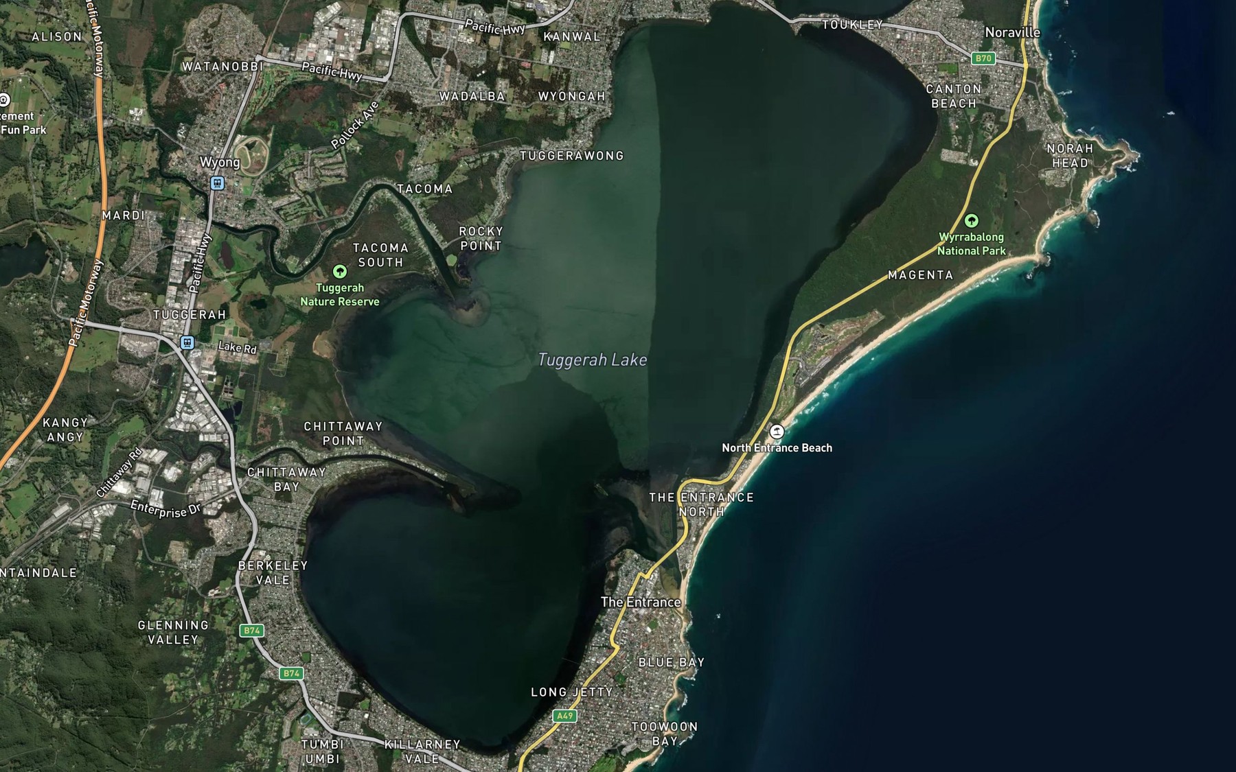 Satellite map of the Tuggerah Lake