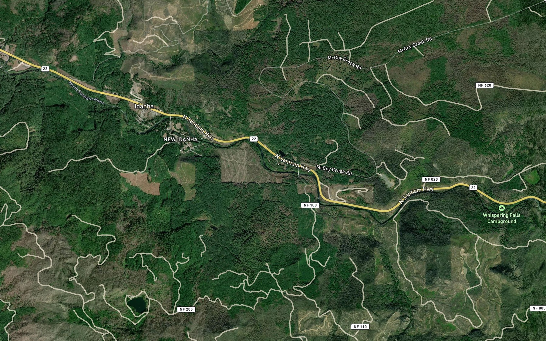 Satellite map of the Rainbow Creek