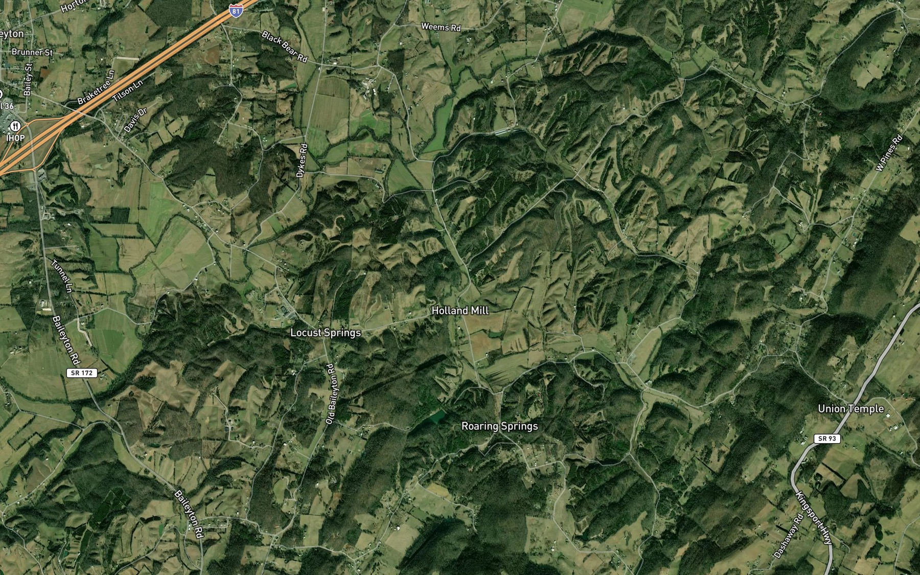 Satellite map of the Davis Branch