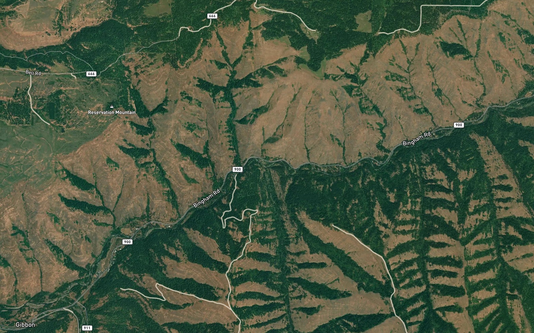Satellite map of the Ryan Creek