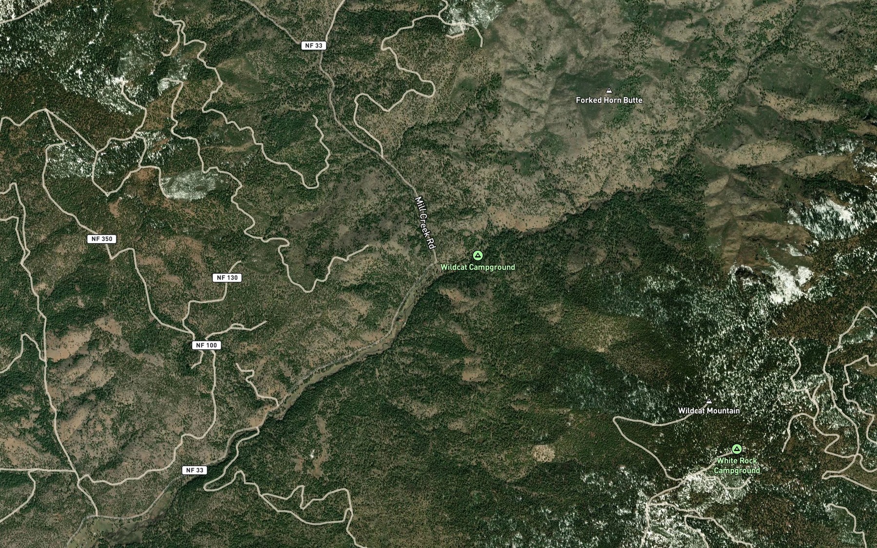 Satellite map of the West Fork Mill Creek