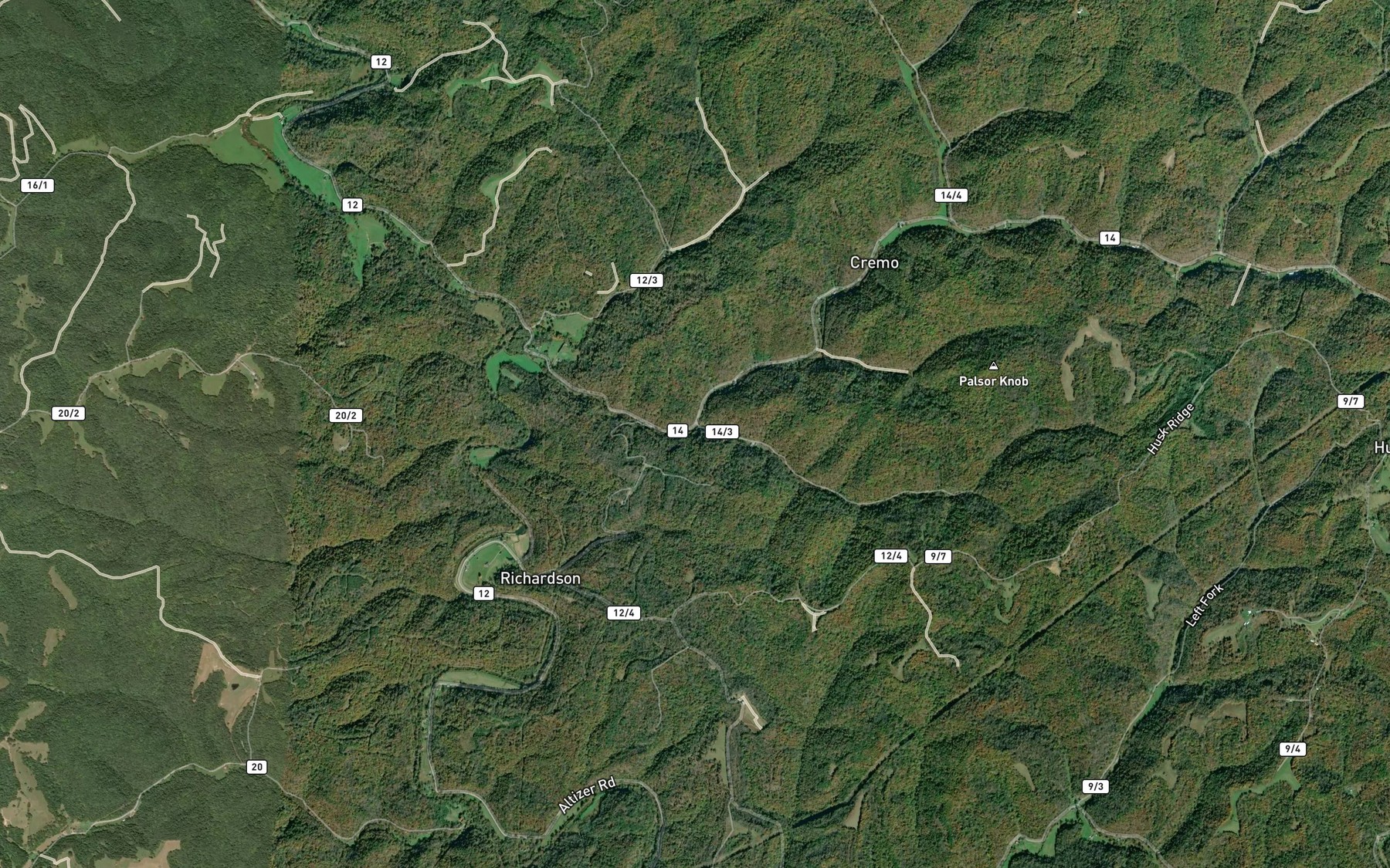 Satellite map of the Board Fork