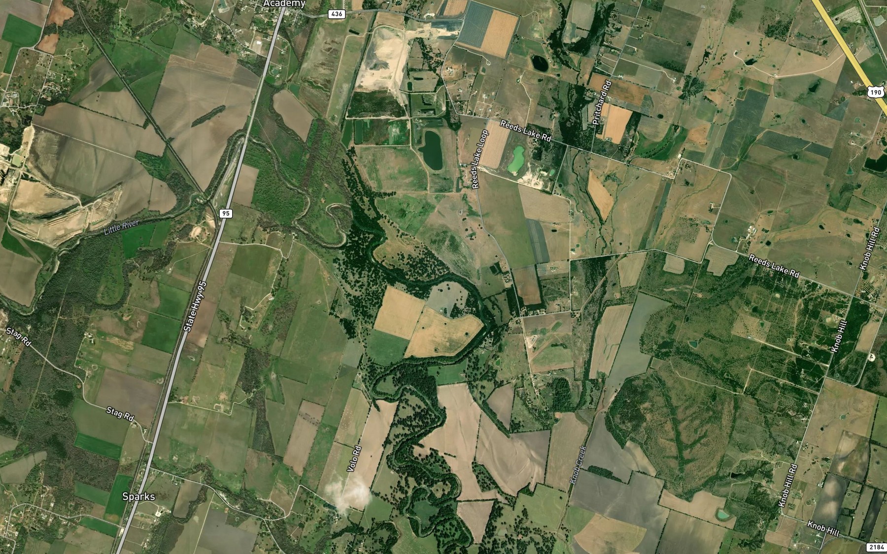 Satellite map of the Boggy Creek