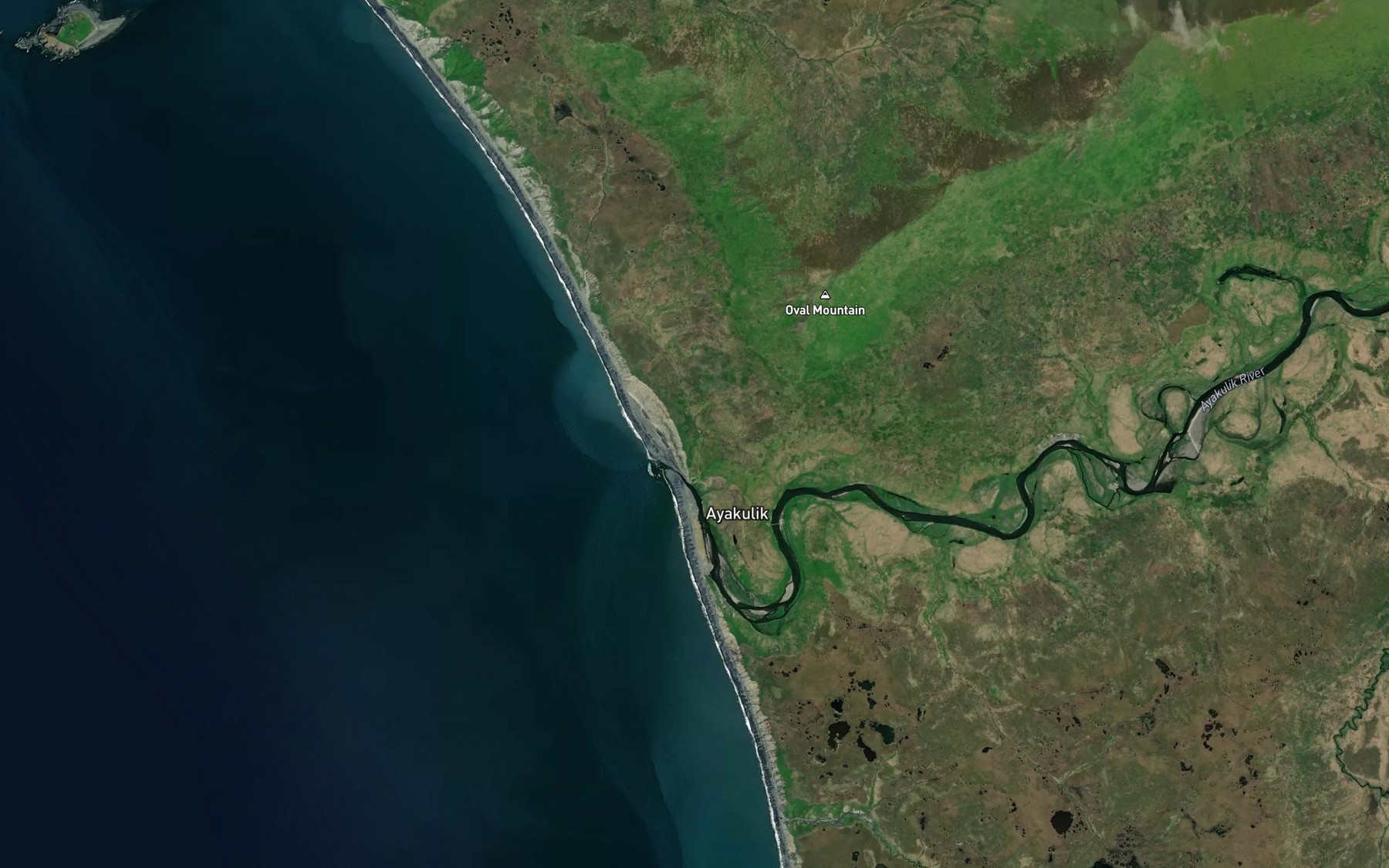 Satellite map of the Ayakulik River