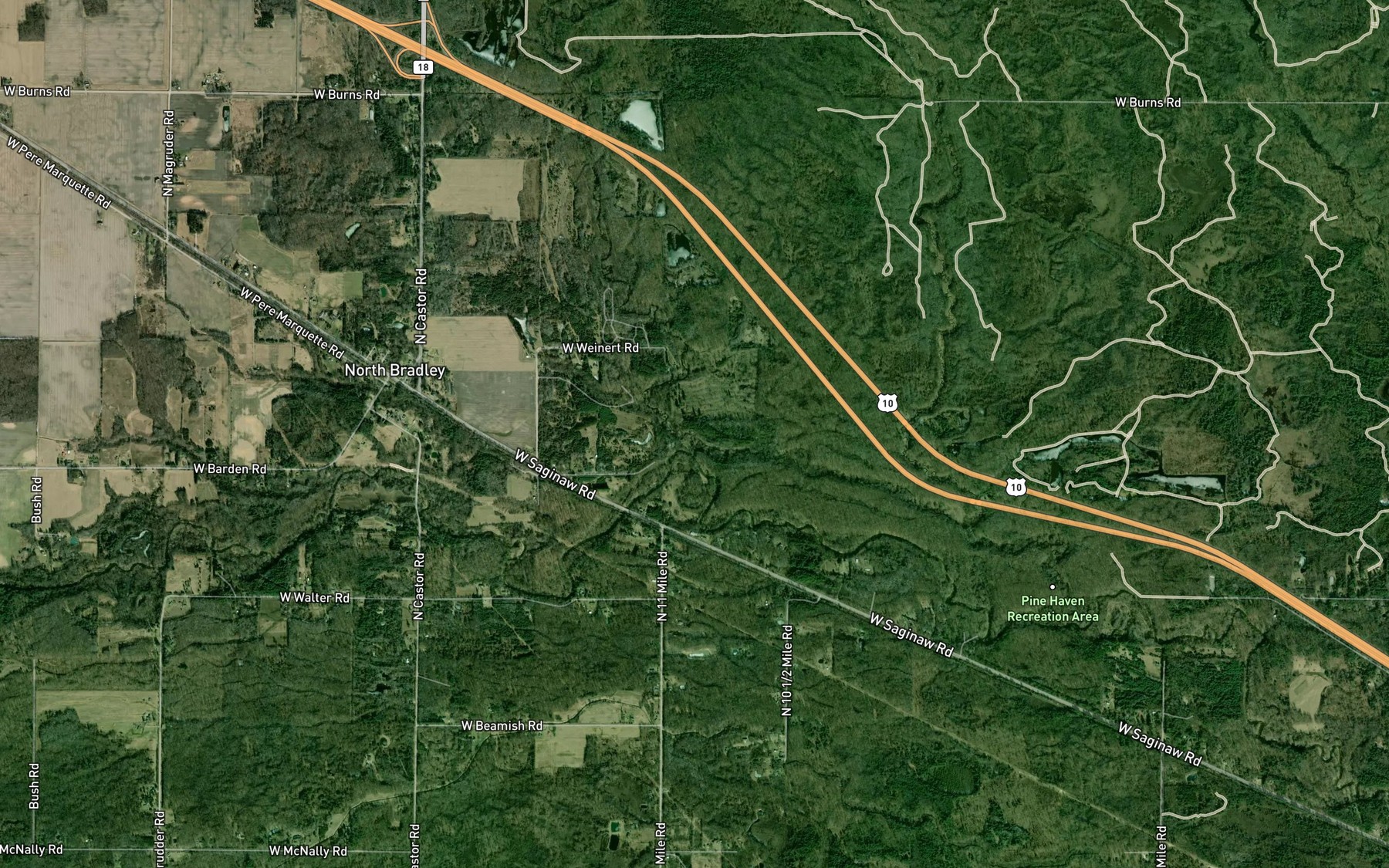 Satellite map of the Bluff Creek