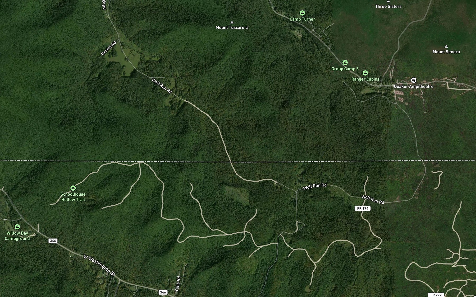 Satellite map of the Wolf Run