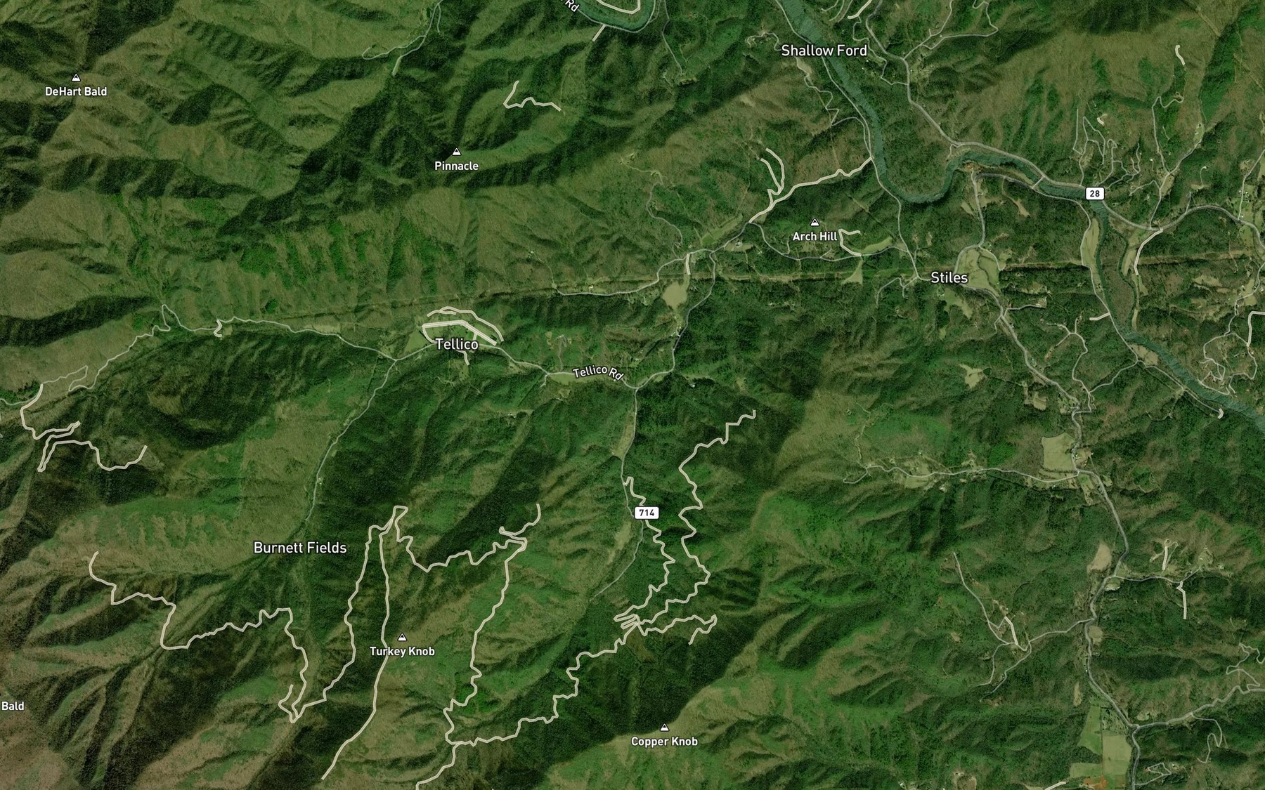 Satellite map of the Rhinehart Creek