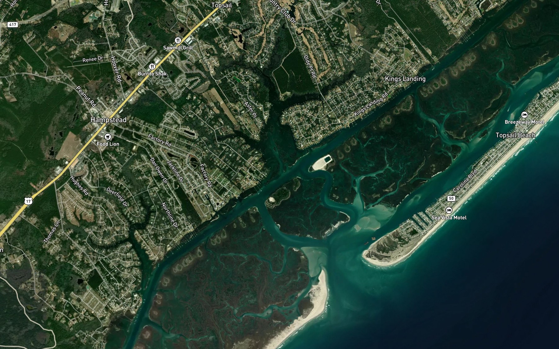 Satellite map of the Old Topsail Creek