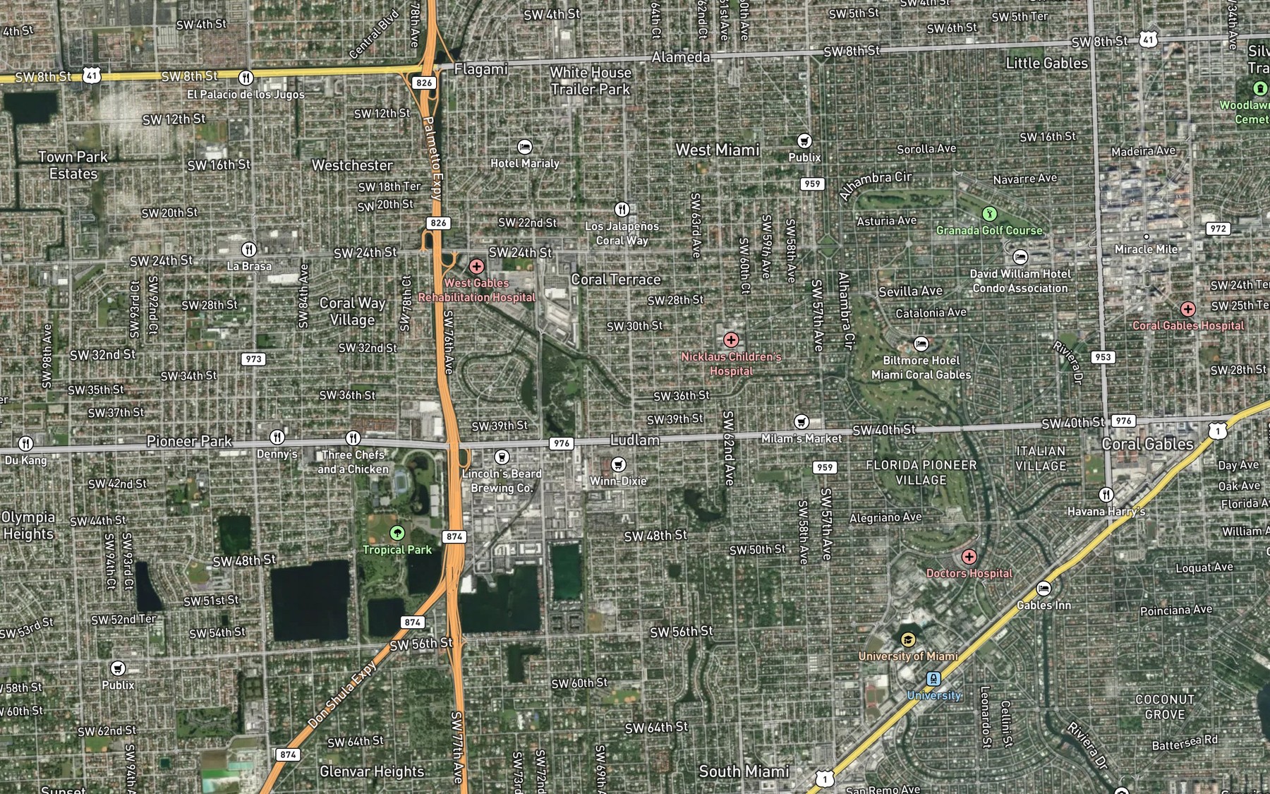 Satellite map of the Coral Gables Canal