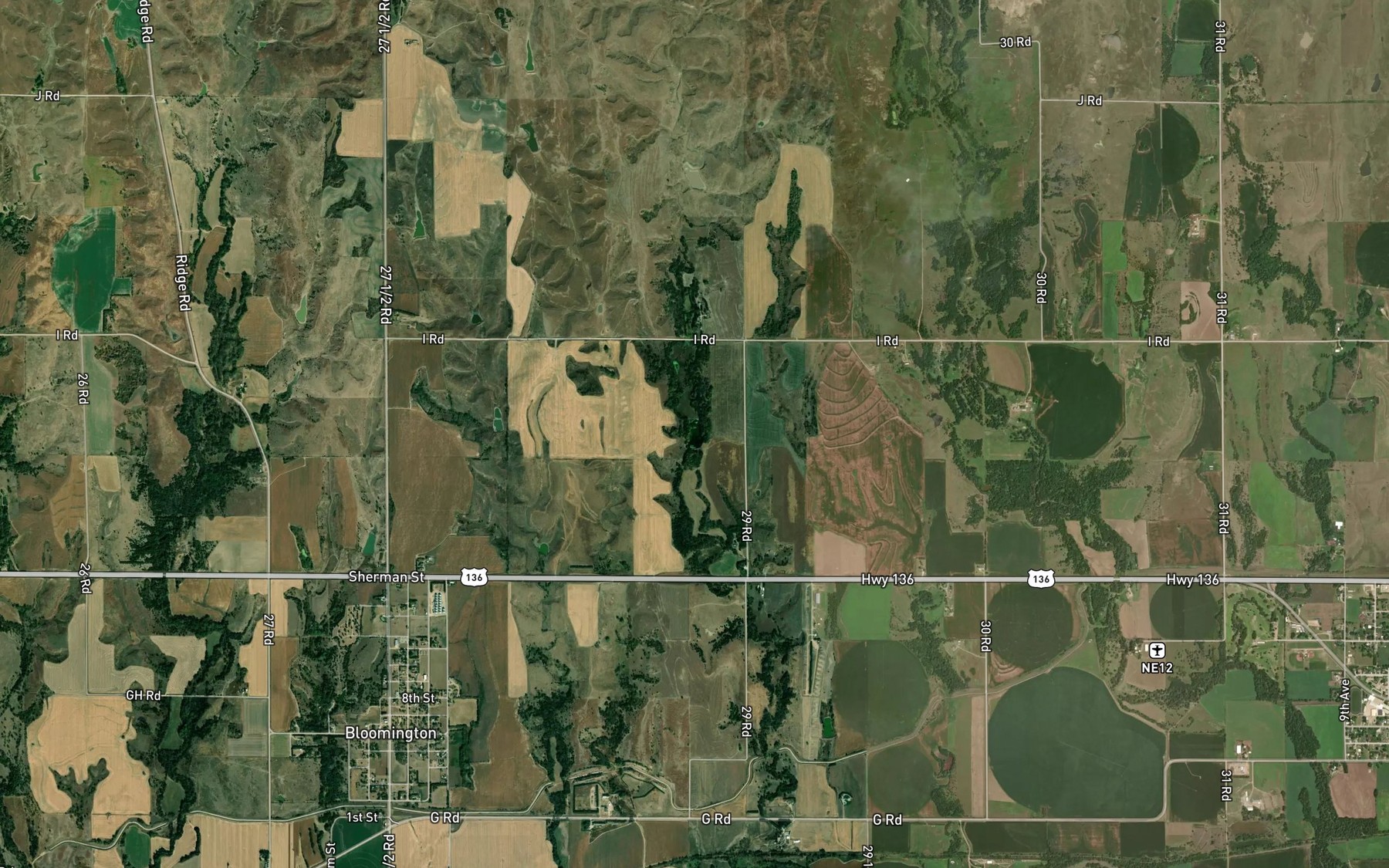 Satellite map of the James Reservoir