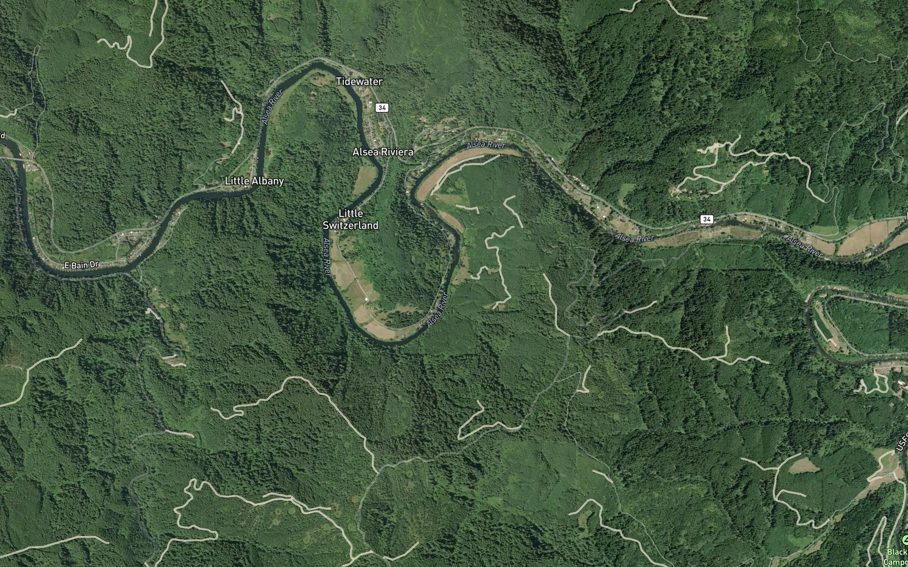 Satellite map of the Line Creek