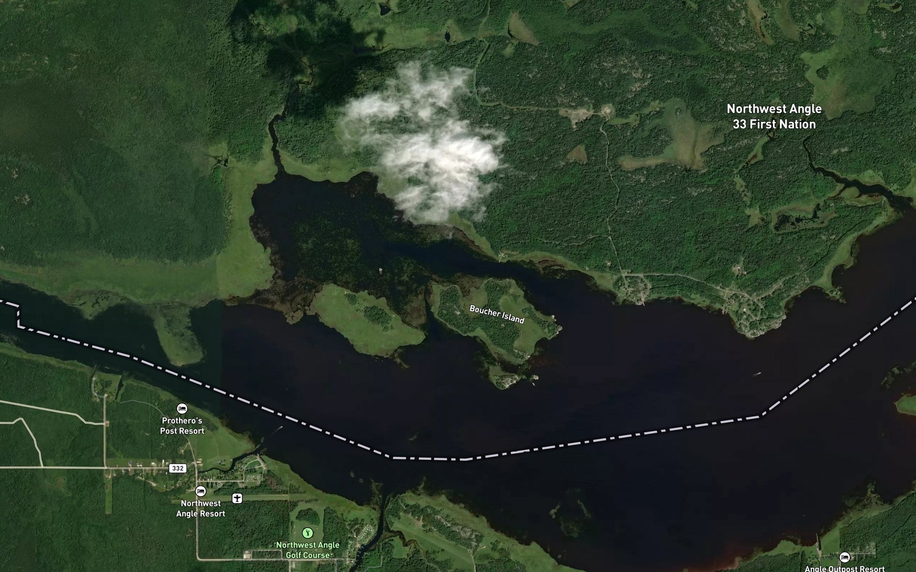 Satellite map of the Northwest Angle Inlet