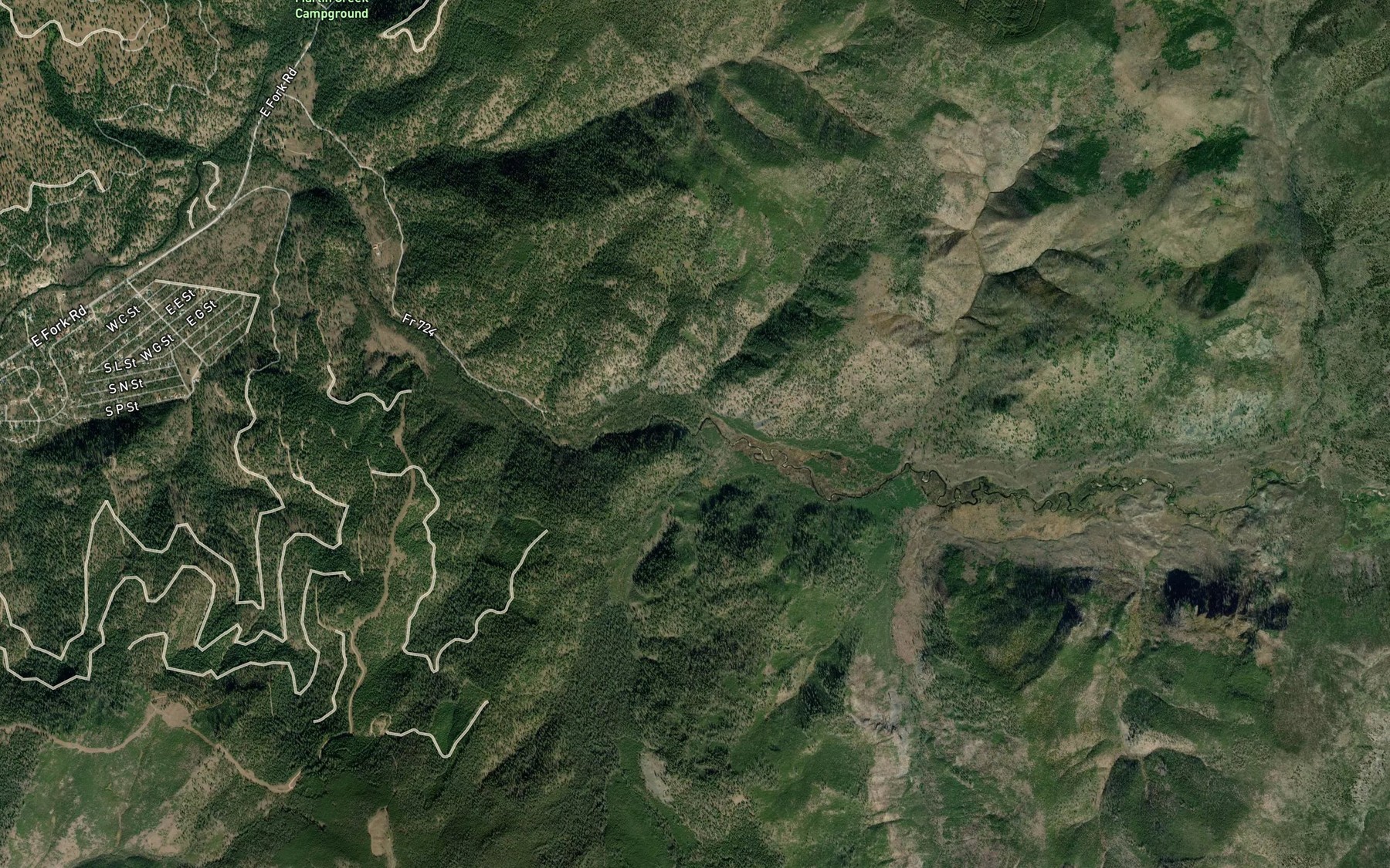 Satellite map of the Orphan Creek