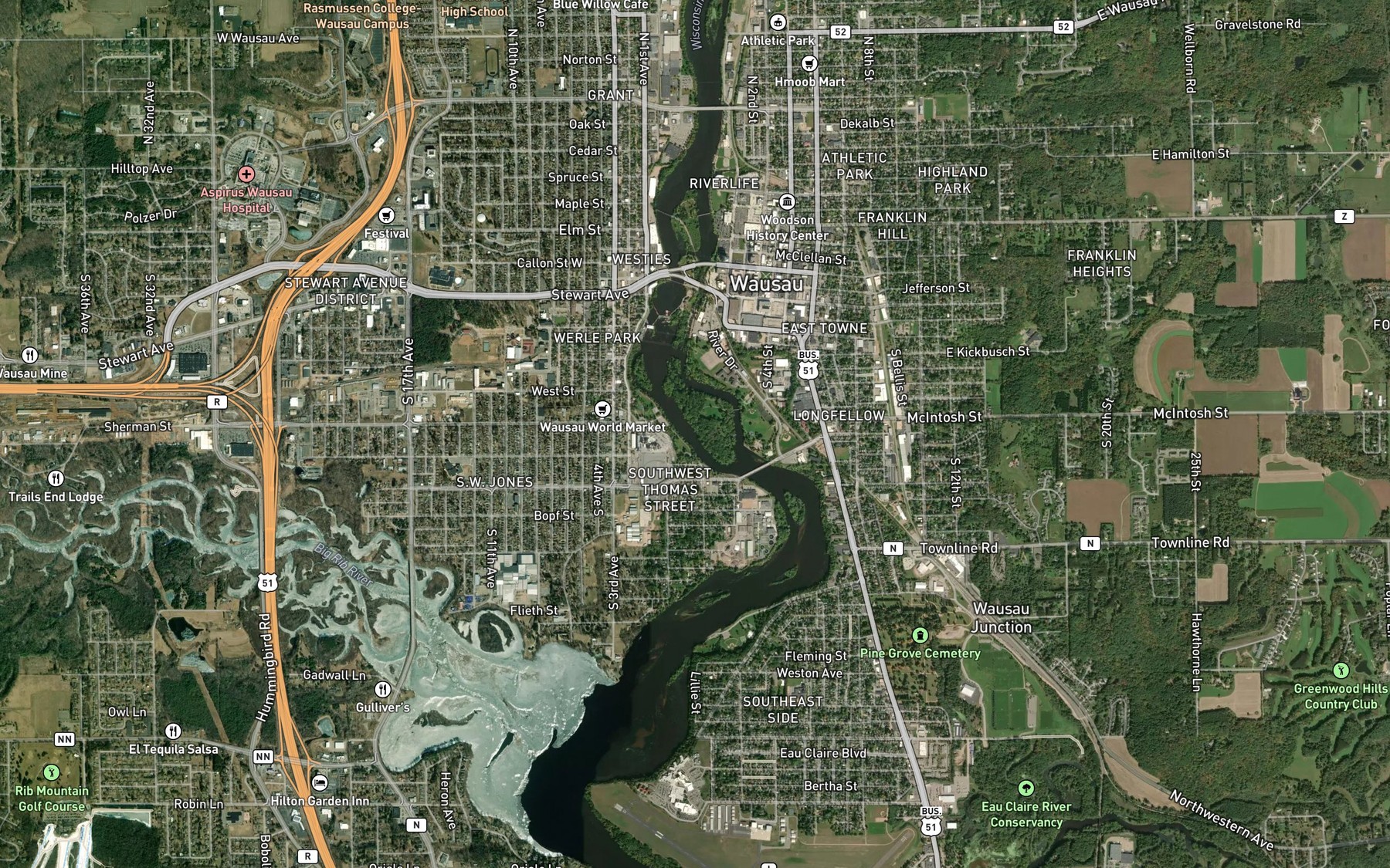 Satellite map of the Isle of Ferns Park