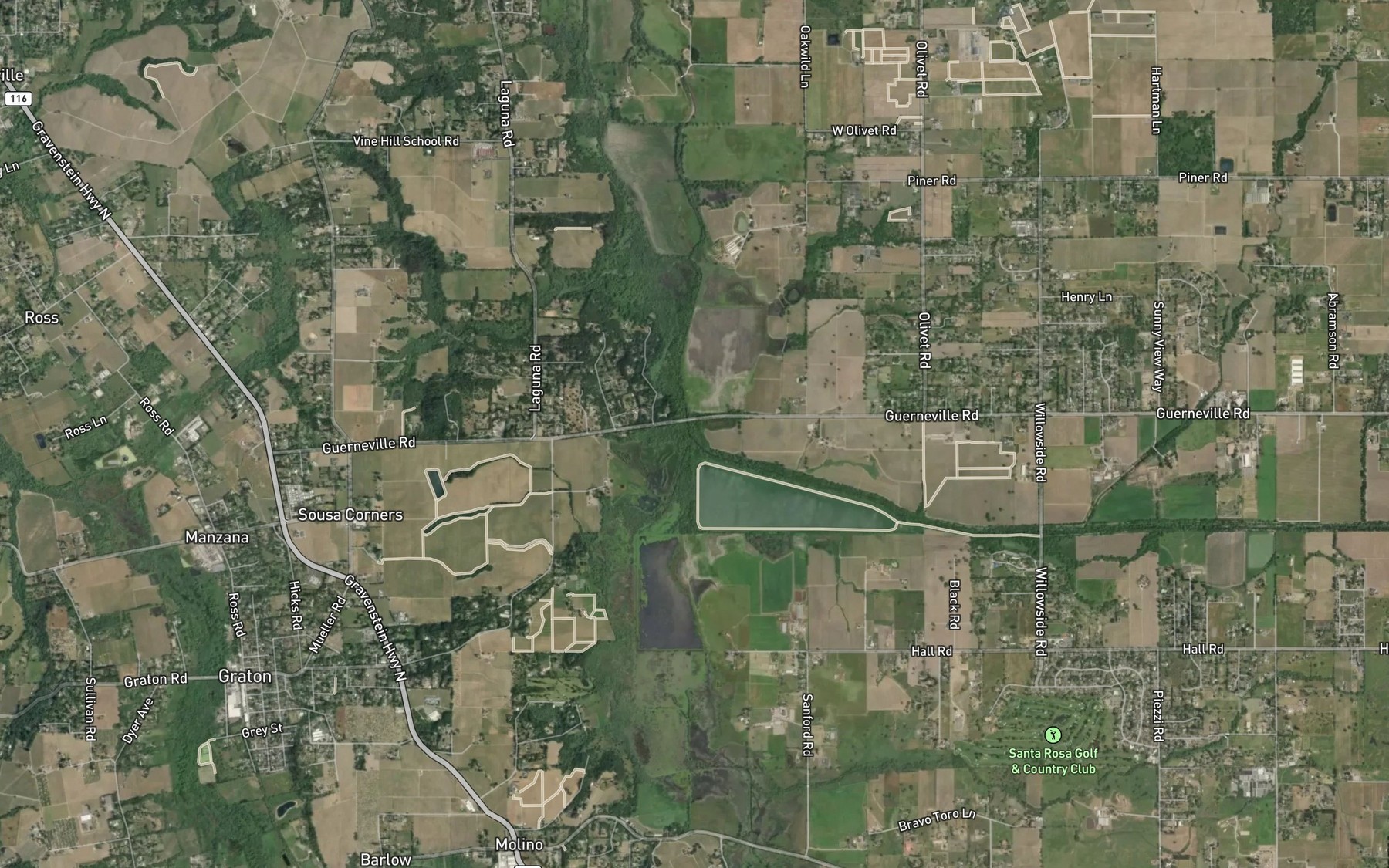 Satellite map of the Santa Rosa Creek