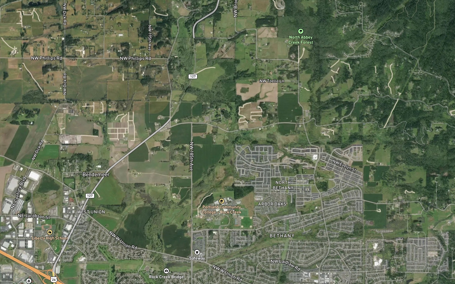 Satellite map of the Abbey Creek