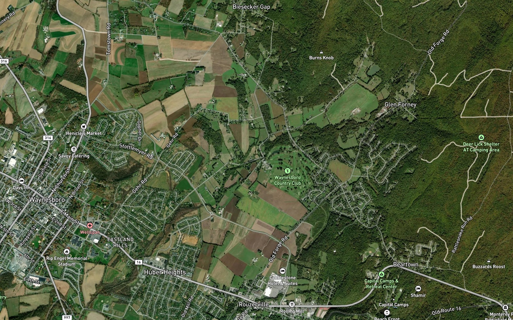 Satellite map of the Biesecker Run