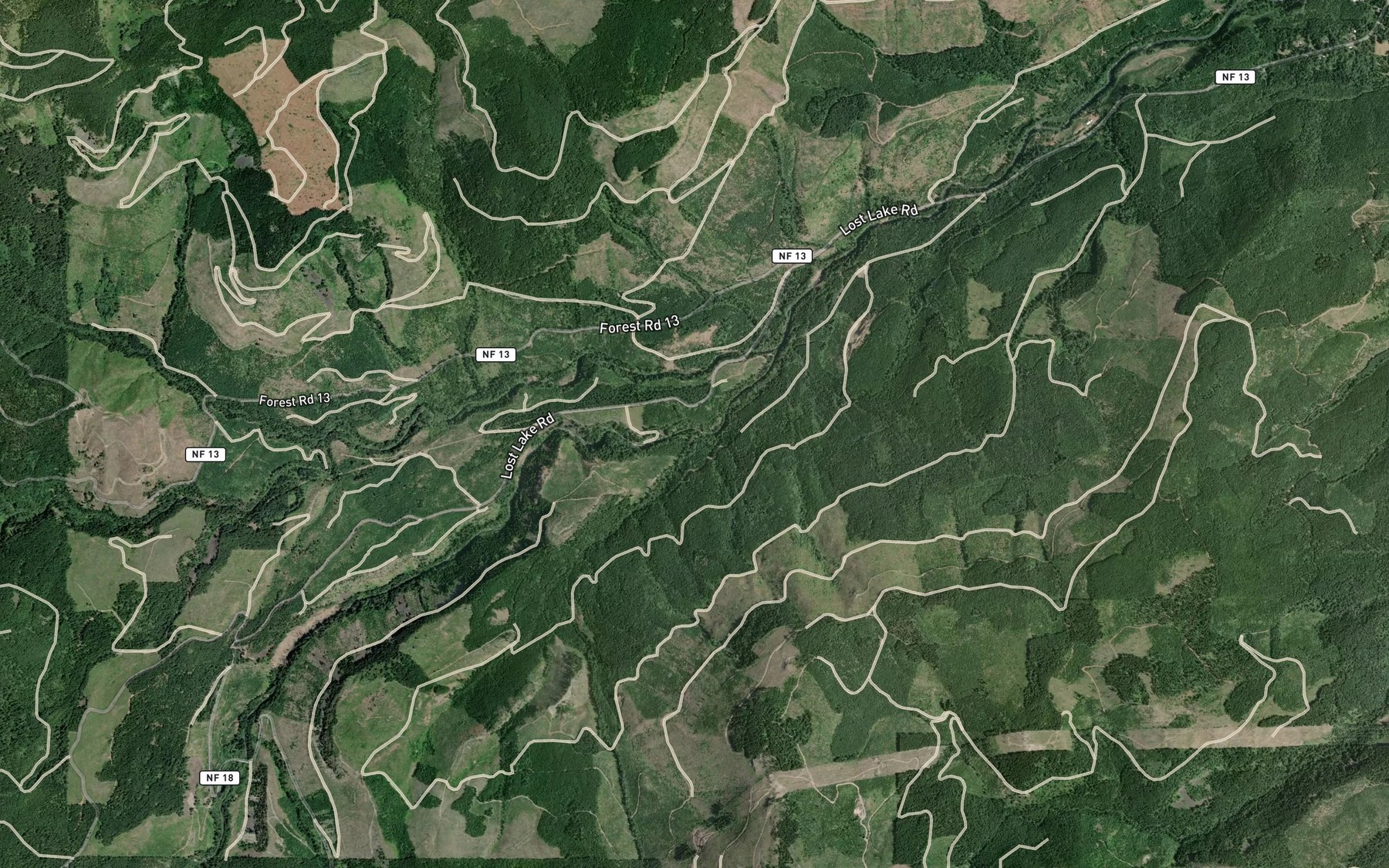 Satellite map of the Camp Creek