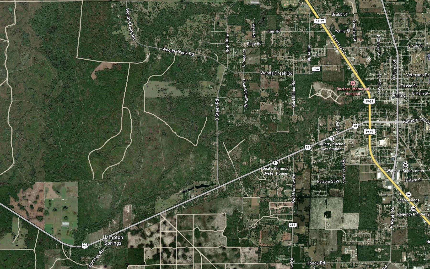 Satellite map of the Woods Creek
