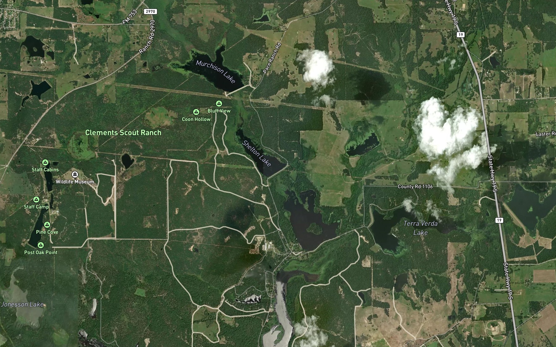 Satellite map of the Shelton Lake
