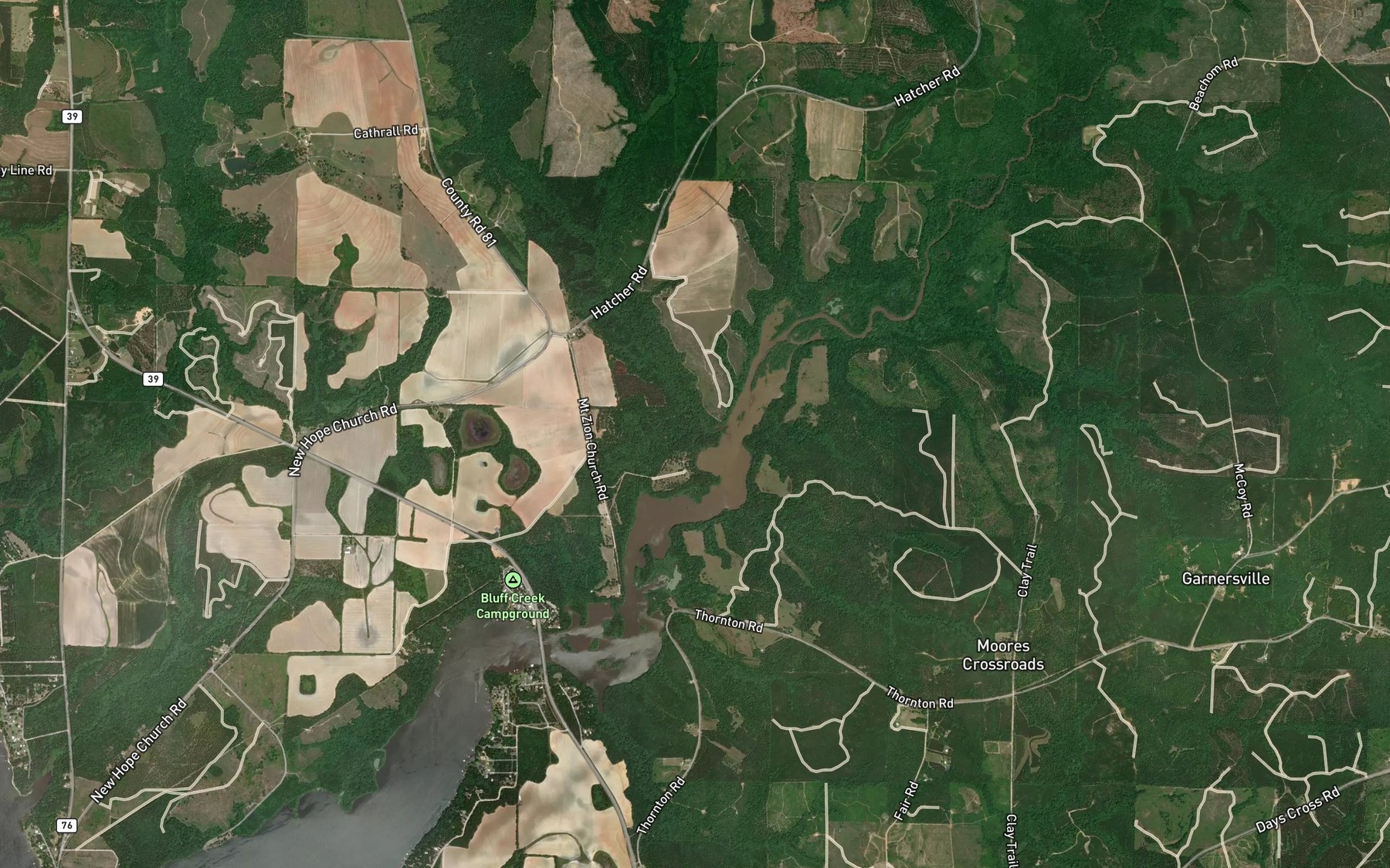 Satellite map of the Wilkey Creek