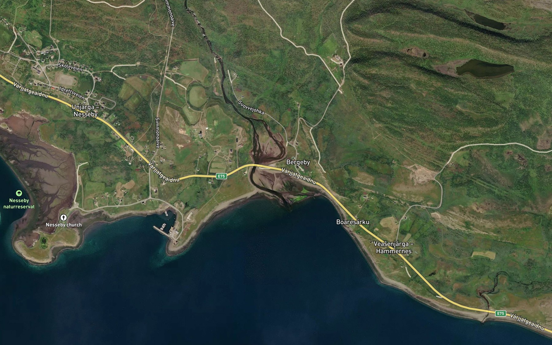 Satellite map of the Bergebyelva