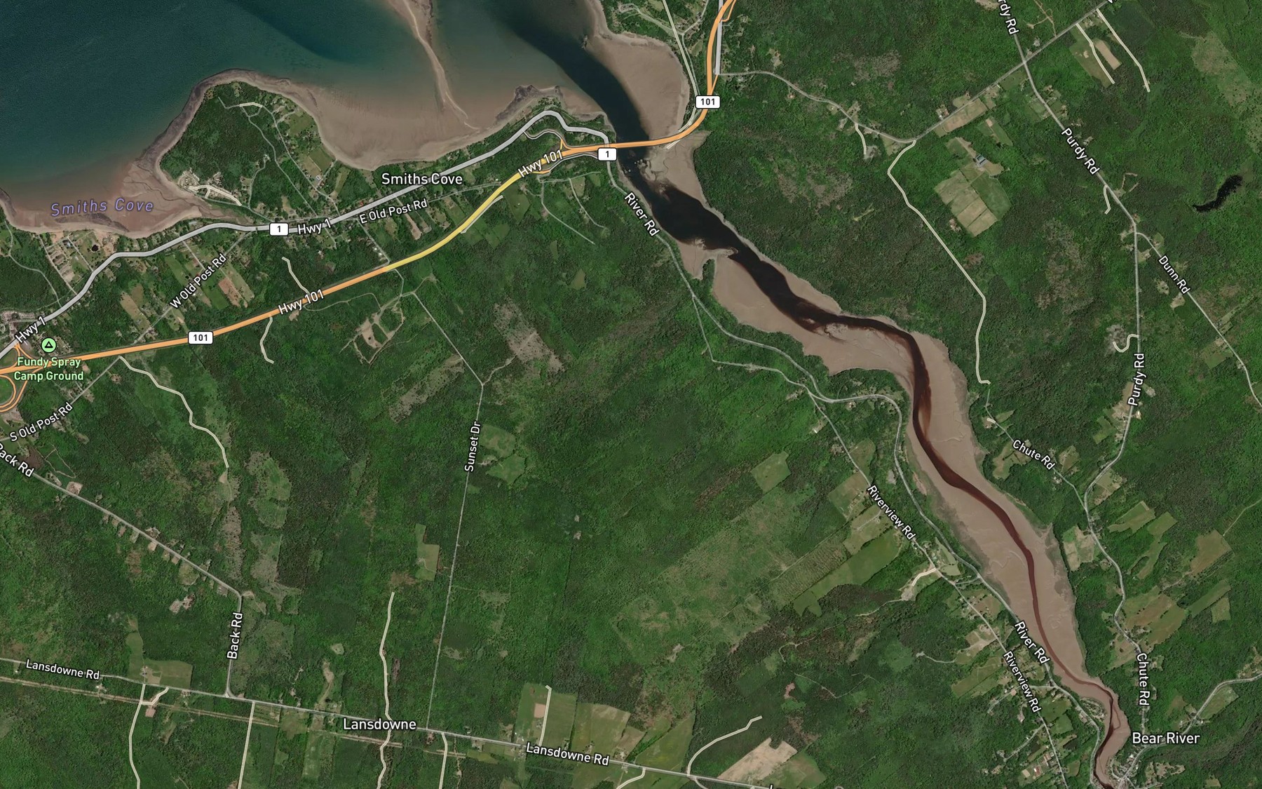 Satellite map of the Roop Brook