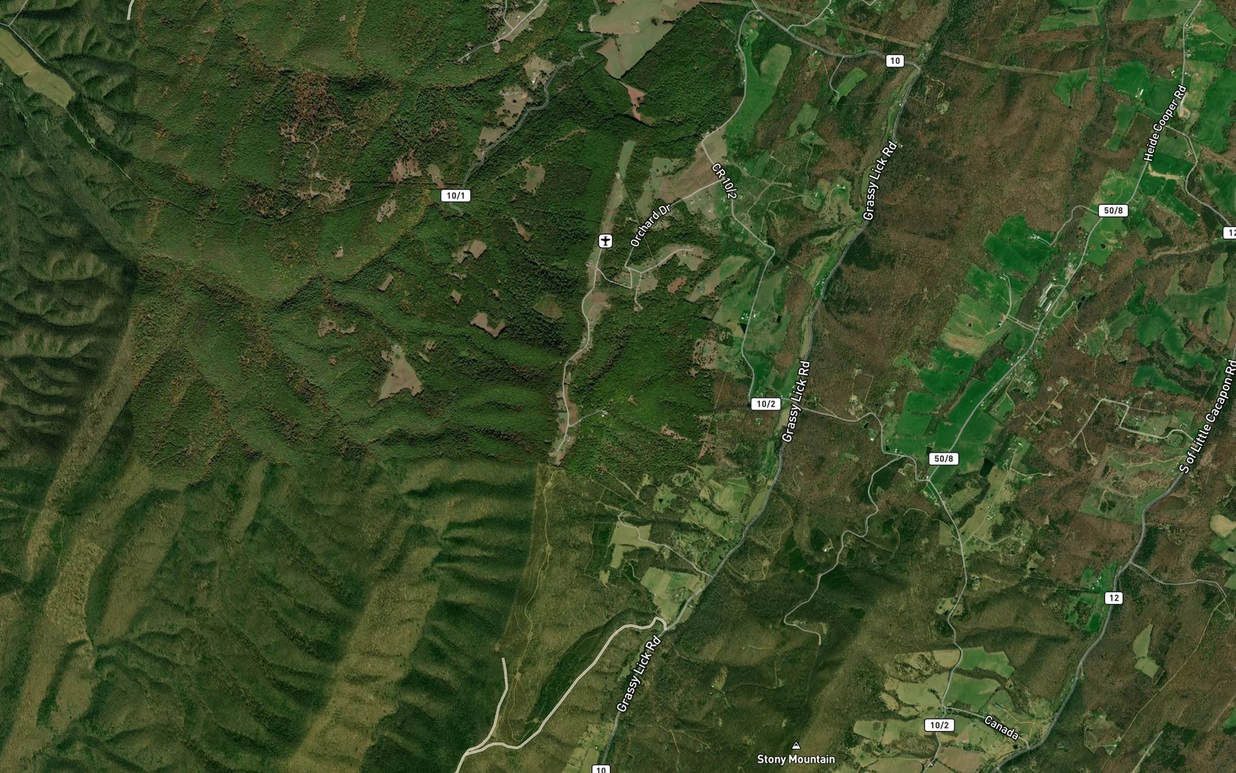 Satellite map of the Everett Fruit Farm Spring