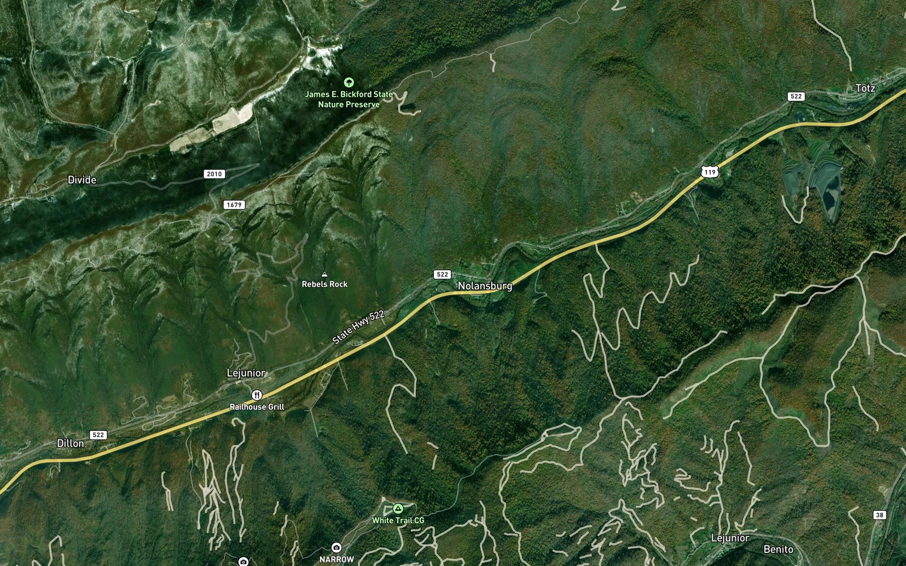 Satellite map of the Dry Branch