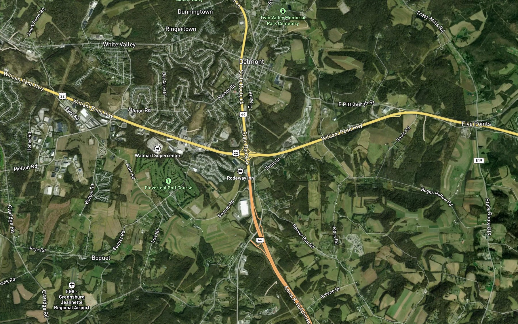 Satellite map of the Clover Leaf Lake