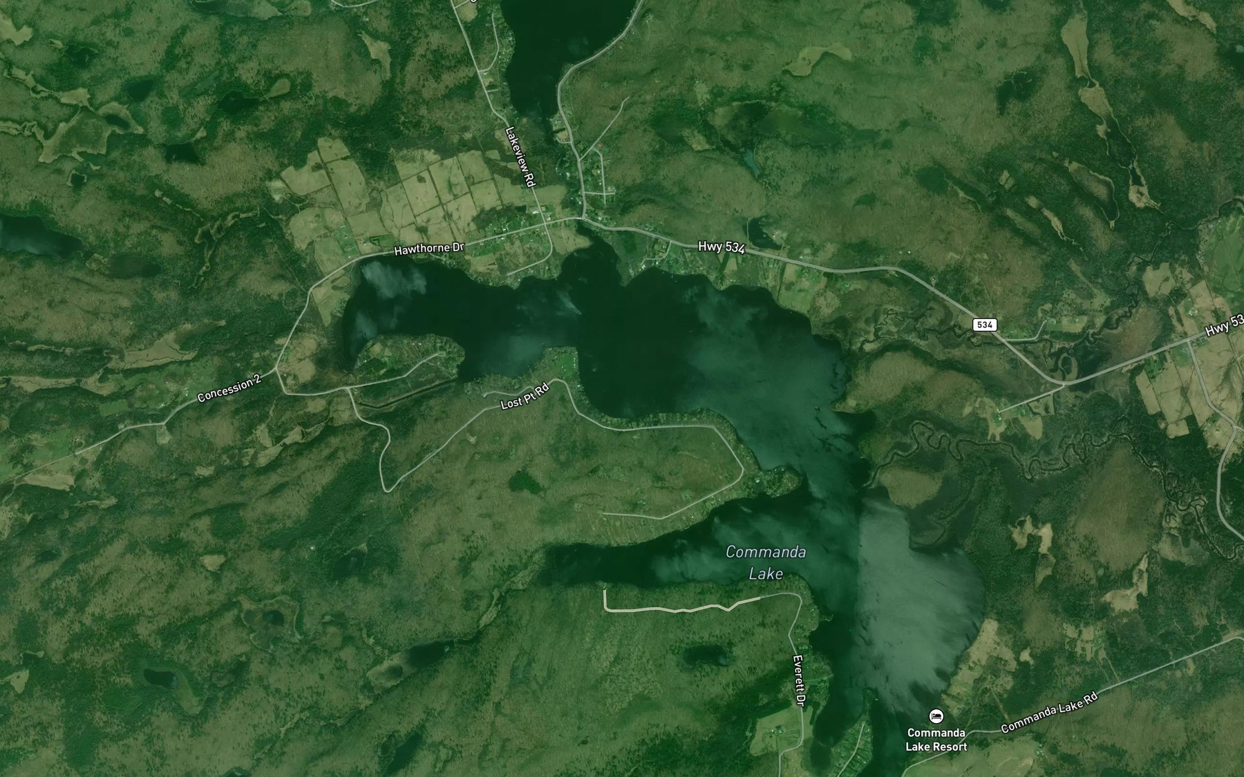 Satellite map of the Commanda Lake