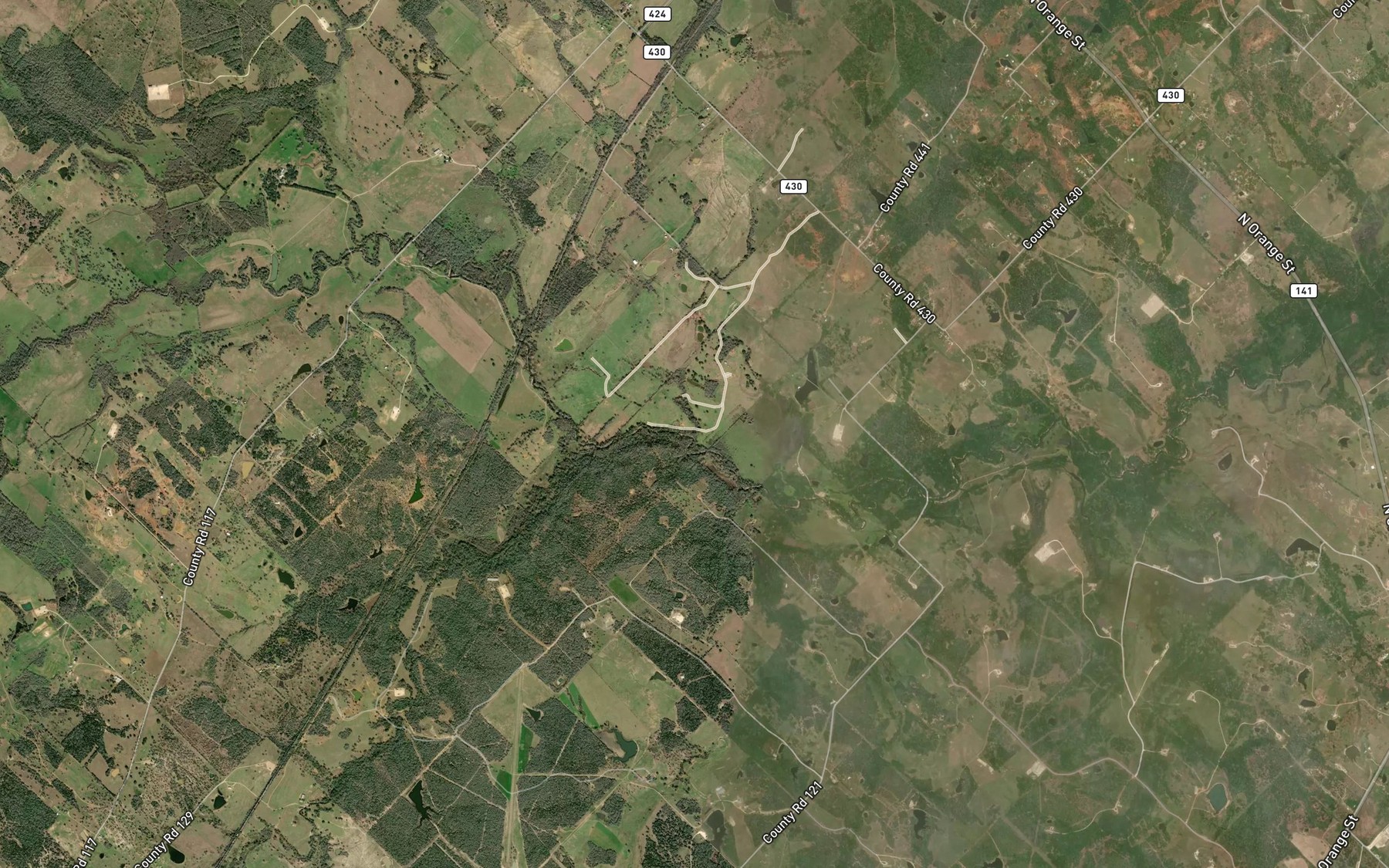 Satellite map of the Brushy Branch