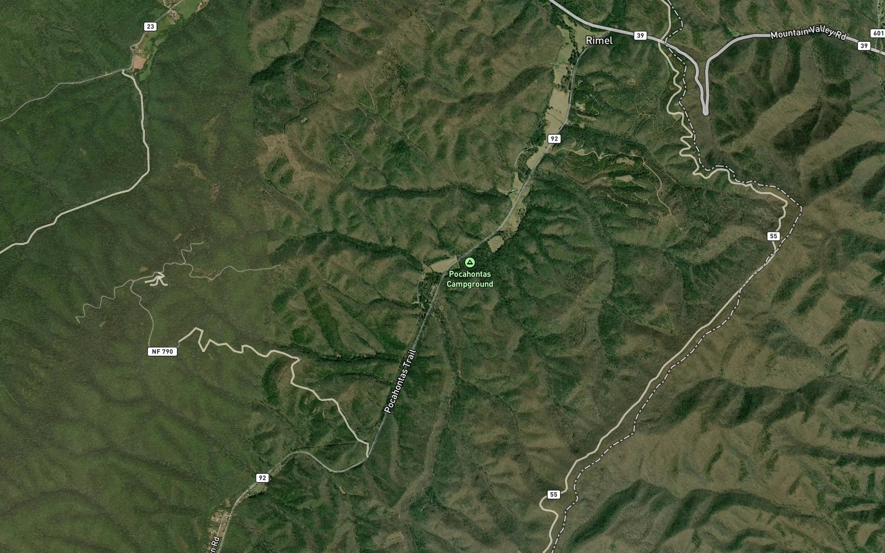 Satellite map of the Lost Bottom Run