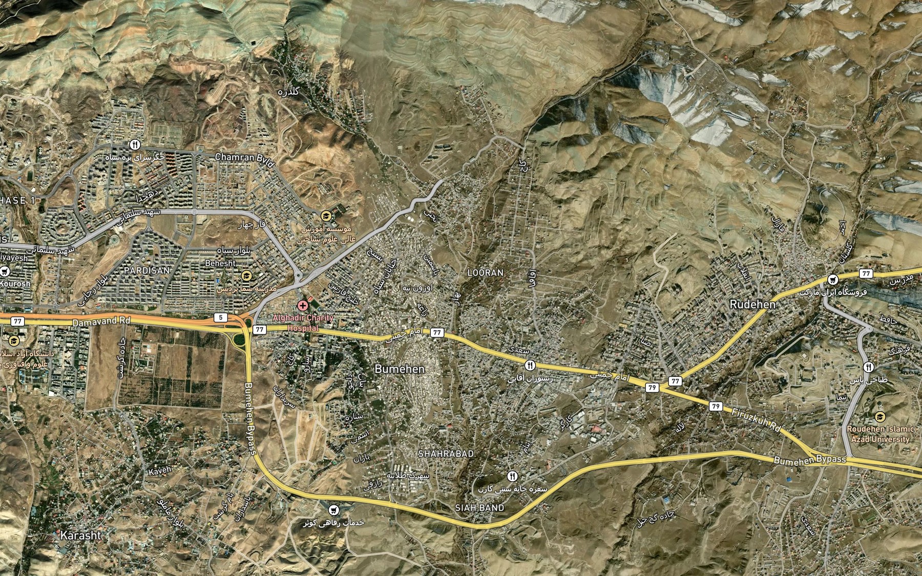 Satellite map of the Rudkhaneh-ye Siah Rud